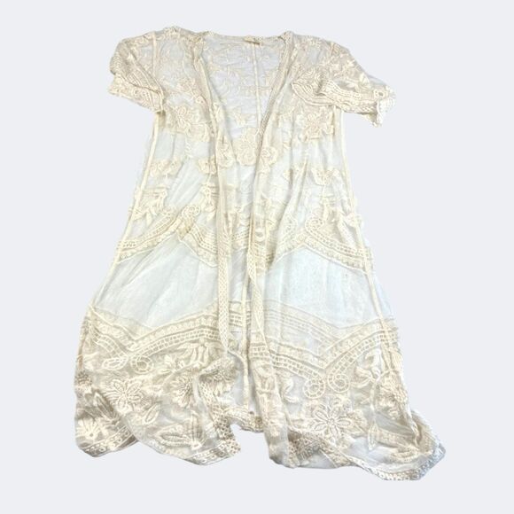 Ember Boho Lace Embroidered Kimono Duster Sheer Festival Cover Up Romantic L - Picture 1 of 9